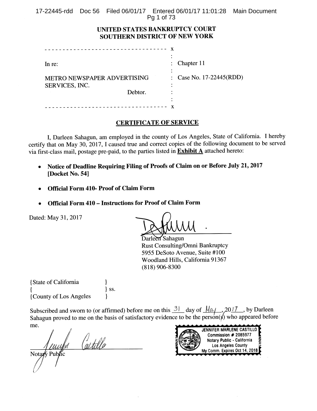 17-22445-Rdd Doc 56 Filed 06/01/17 Entered 06