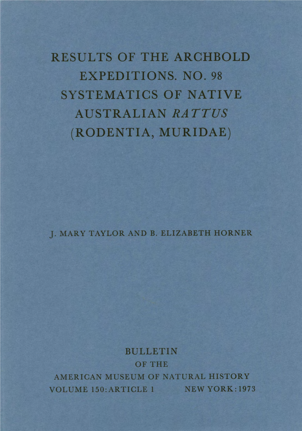 Systemati-Cs of Native Australian Rattus (Rodentia, Muridae)