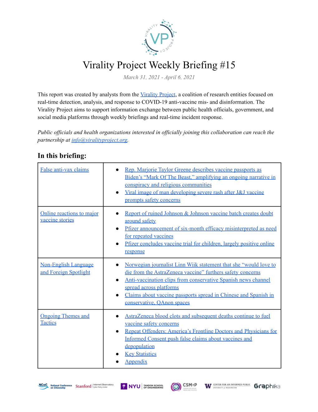 Virality Project Weekly Briefing 15