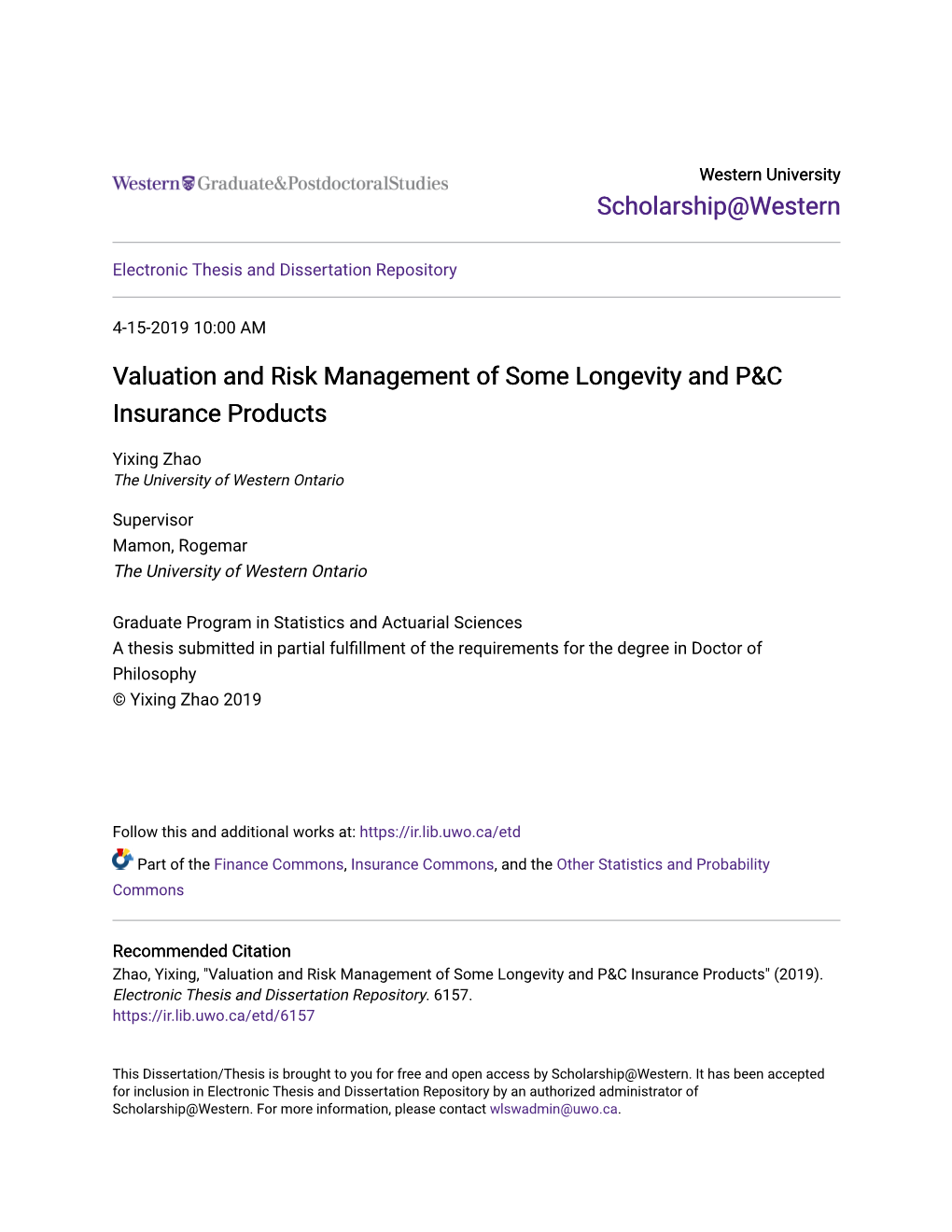 Valuation and Risk Management of Some Longevity and P&C