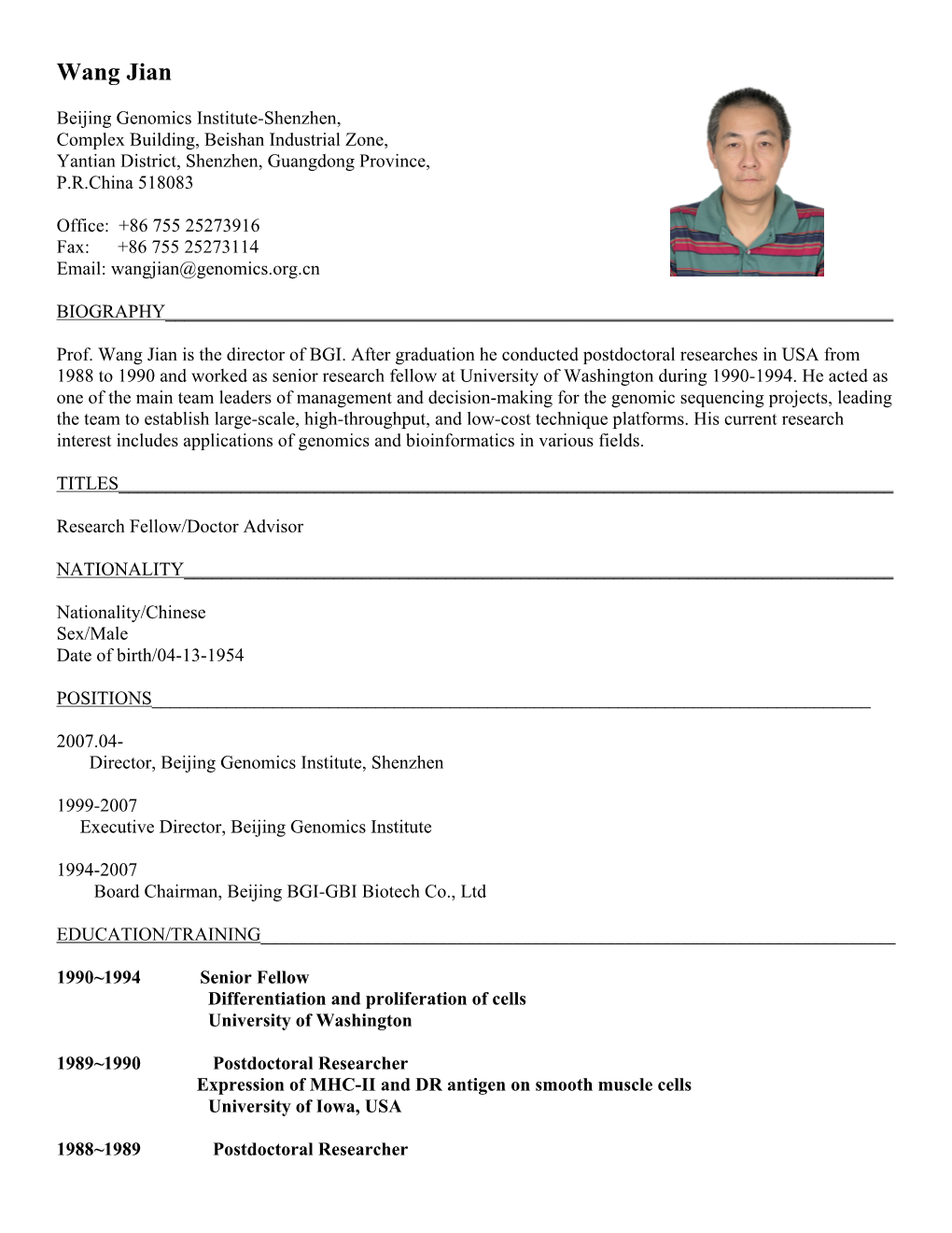 Resume of Wang Jian（20100609）