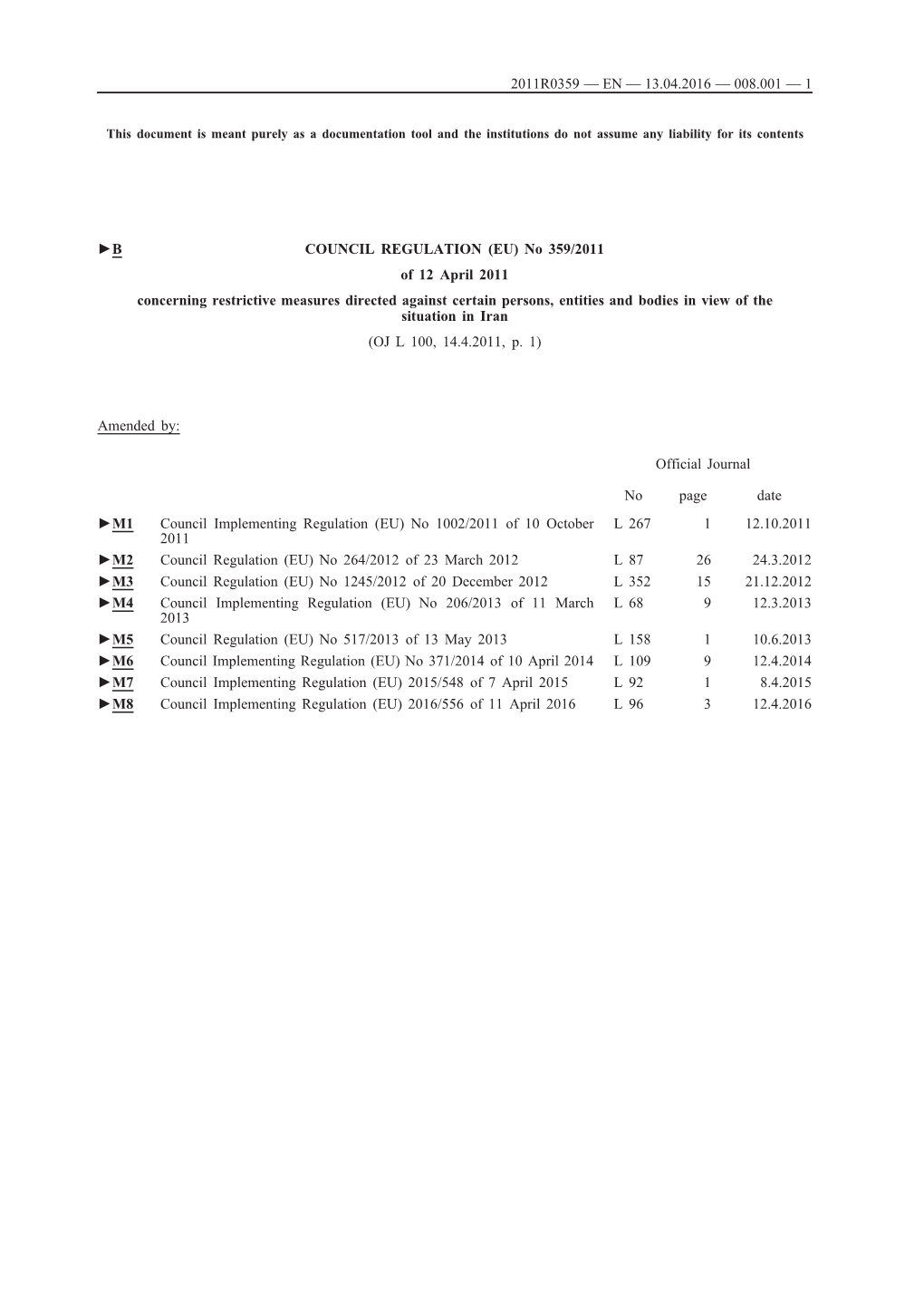 B COUNCIL REGULATION (EU) No 359/2011 of 12