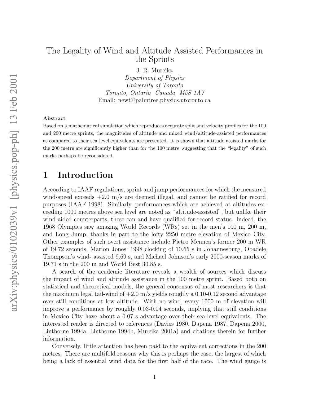 The Legality of Wind and Altitude Assisted Performances in the Sprints
