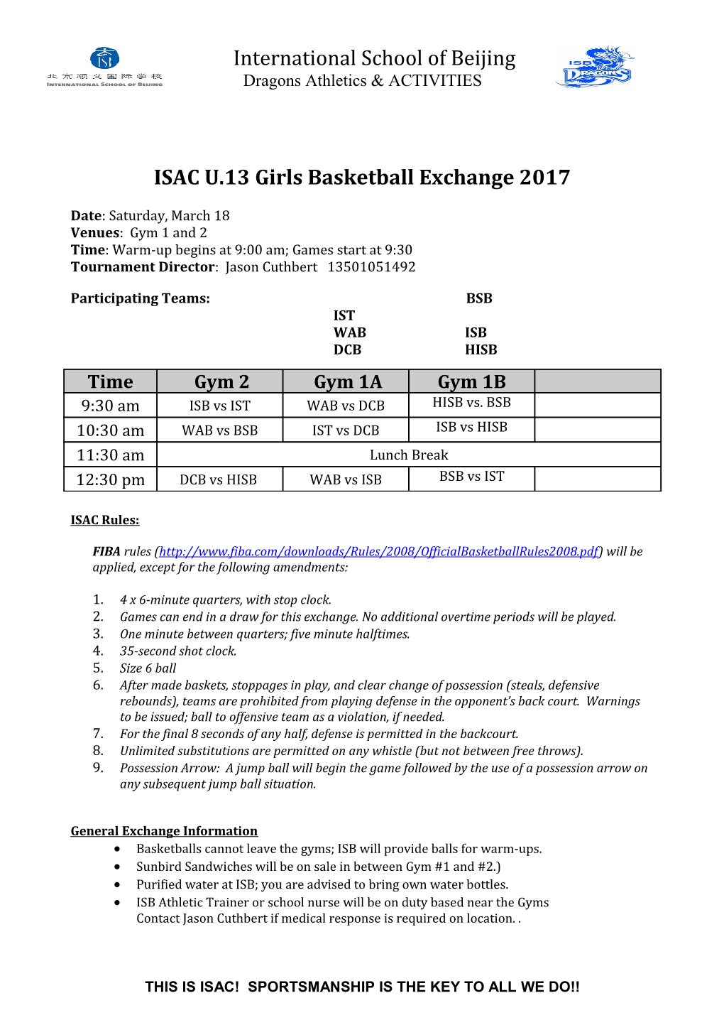 ISAC U.13 Girls Basketball Exchange 2017