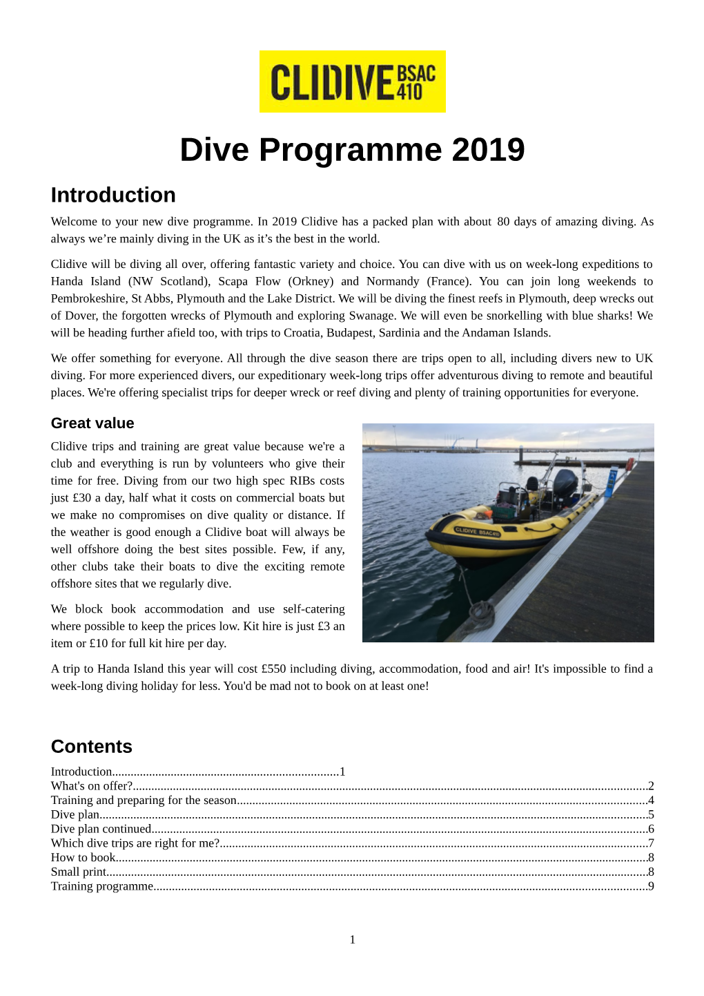 Dive Programme 2019 Introduction Welcome to Your New Dive Programme