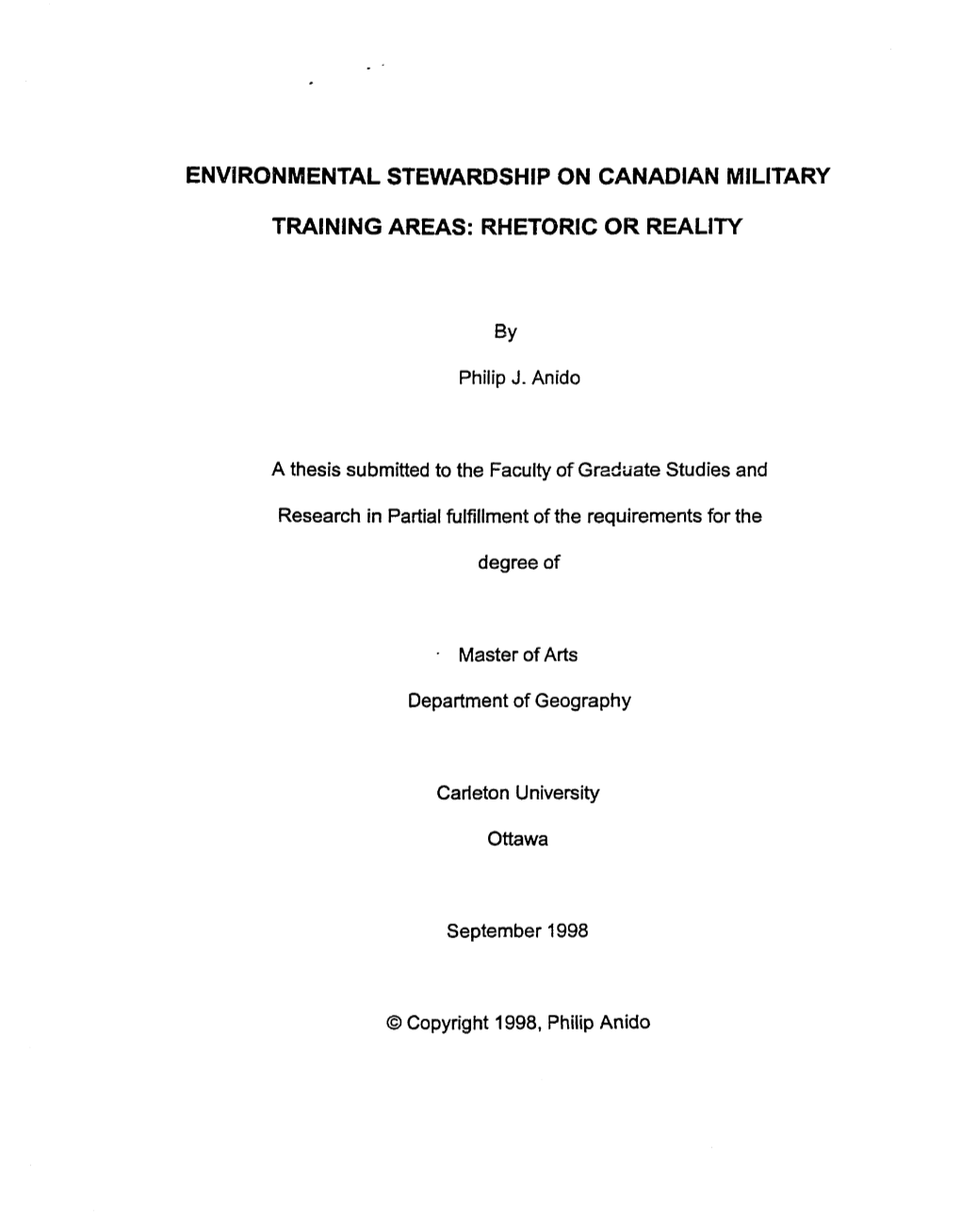 National Defence and the Environment 1997-2002, DND Document 96GA-0452
