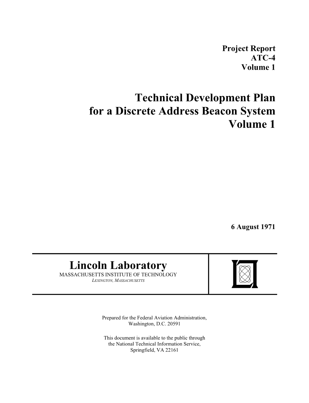 TECHNICAL DEVELOPMENT PLAN for a DISCRETE ADDRESS BEACON SYSTEM VOLUME I &X