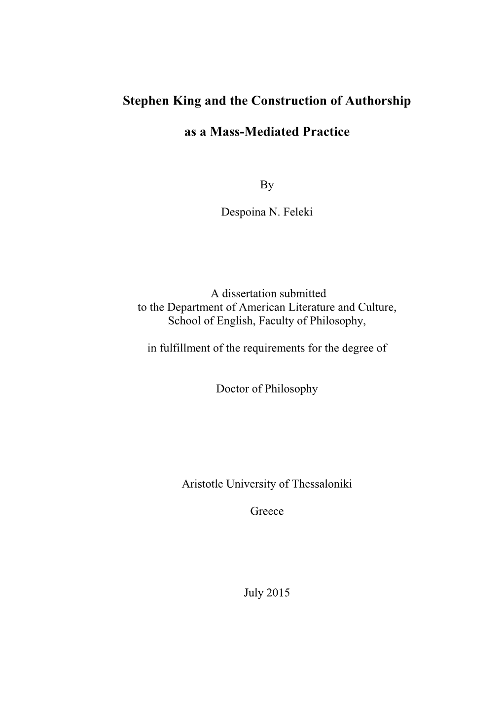 Stephen King and the Construction of Authorship As a Mass-Mediated Practice