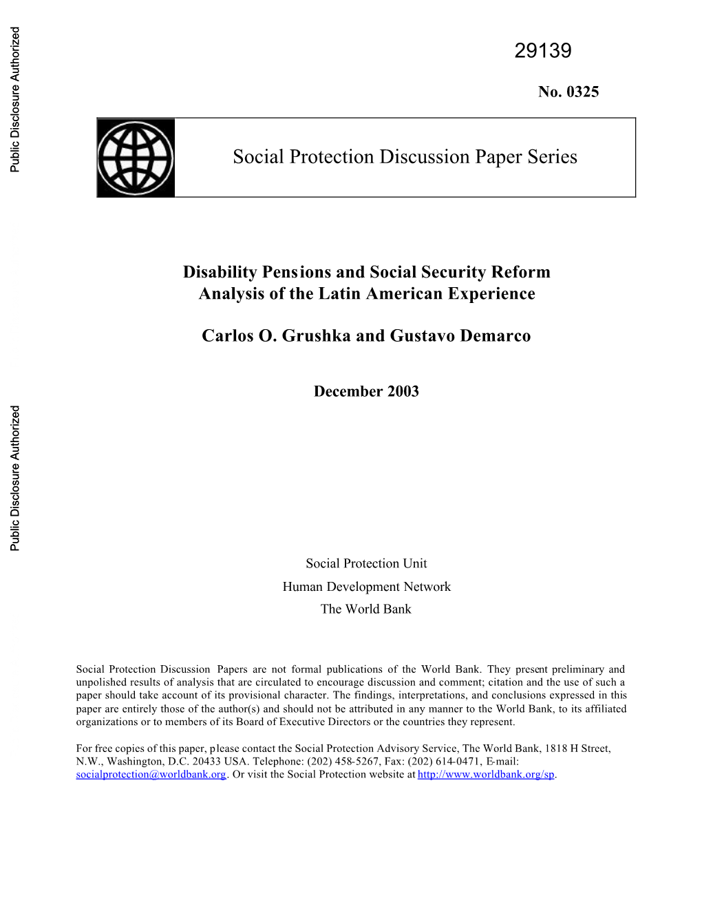Disability Pensions and Social Security Reform Analysis of the Latin American Experience