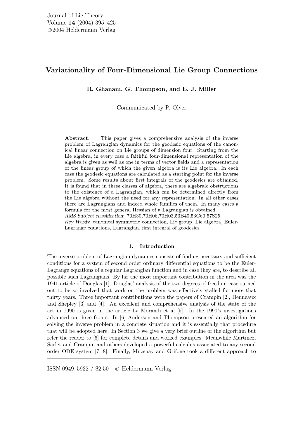 Variationality of Four-Dimensional Lie Group Connections