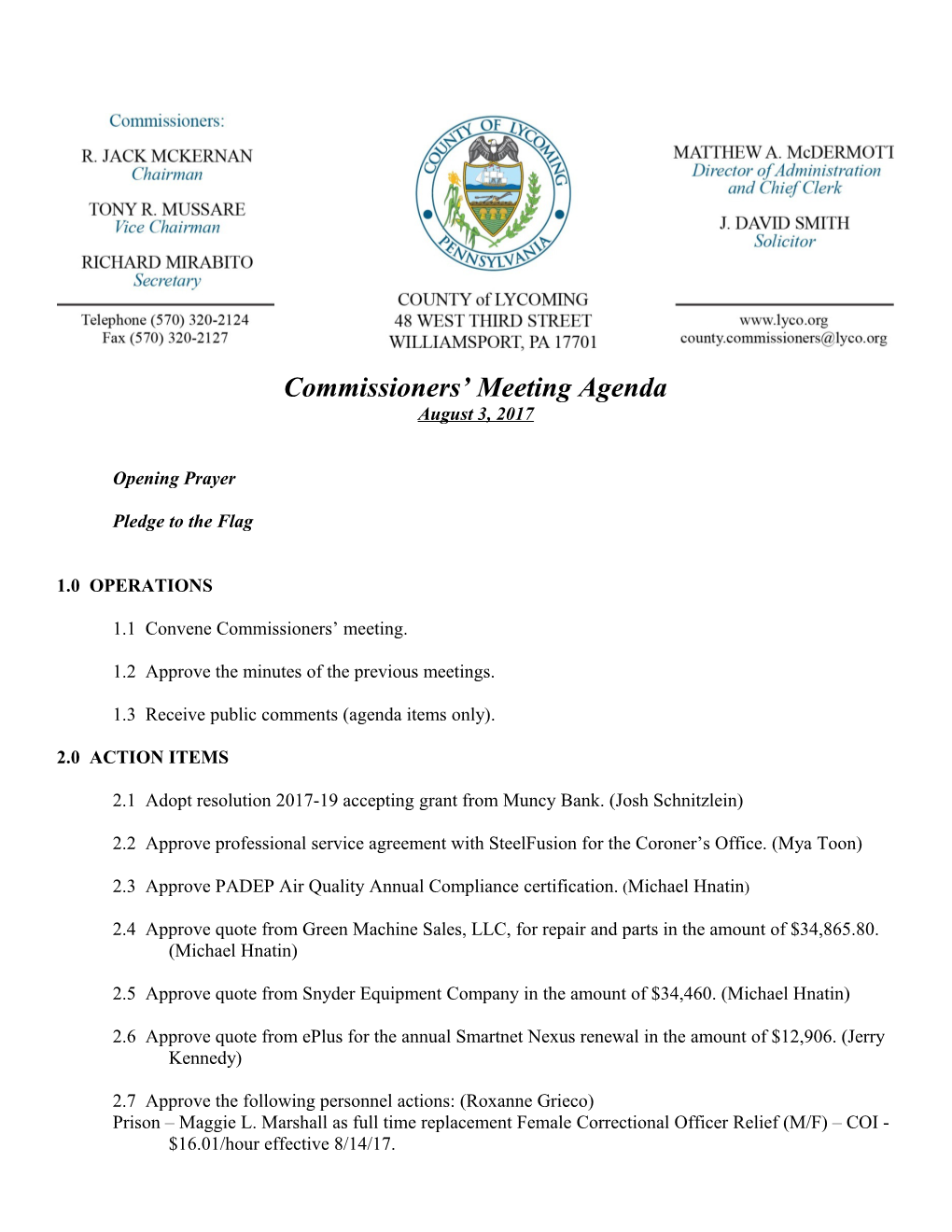 Commissioner S Meeting Agenda