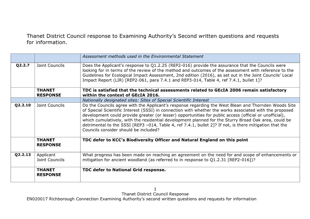 Thanet District Council Response to Examining Authority's Second