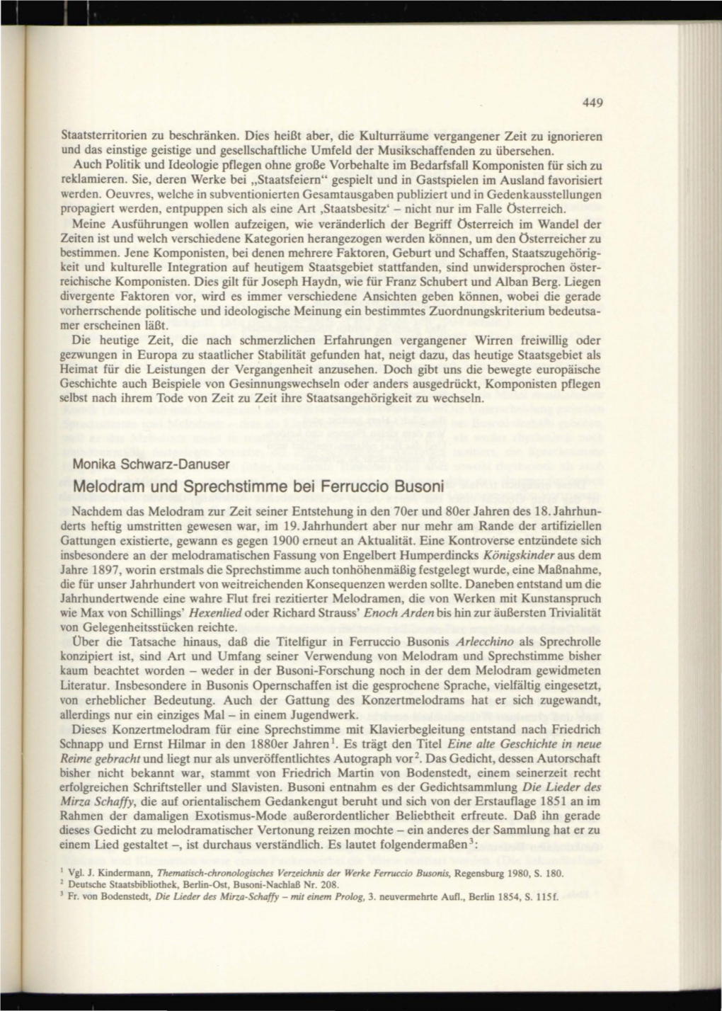 Melodram Und Sprechstimme Bei Ferruccio Busoni Nachdem Das Melodram Zur Zeit Seiner Entstehung in Den 70Er Und 80Er Jahren Des 18