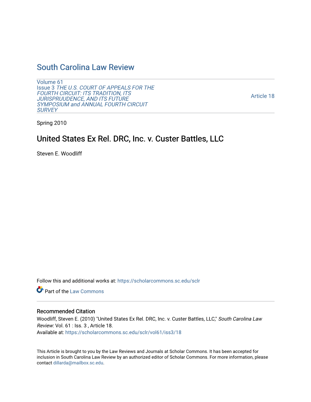 United States Ex Rel. DRC, Inc. V. Custer Battles, LLC