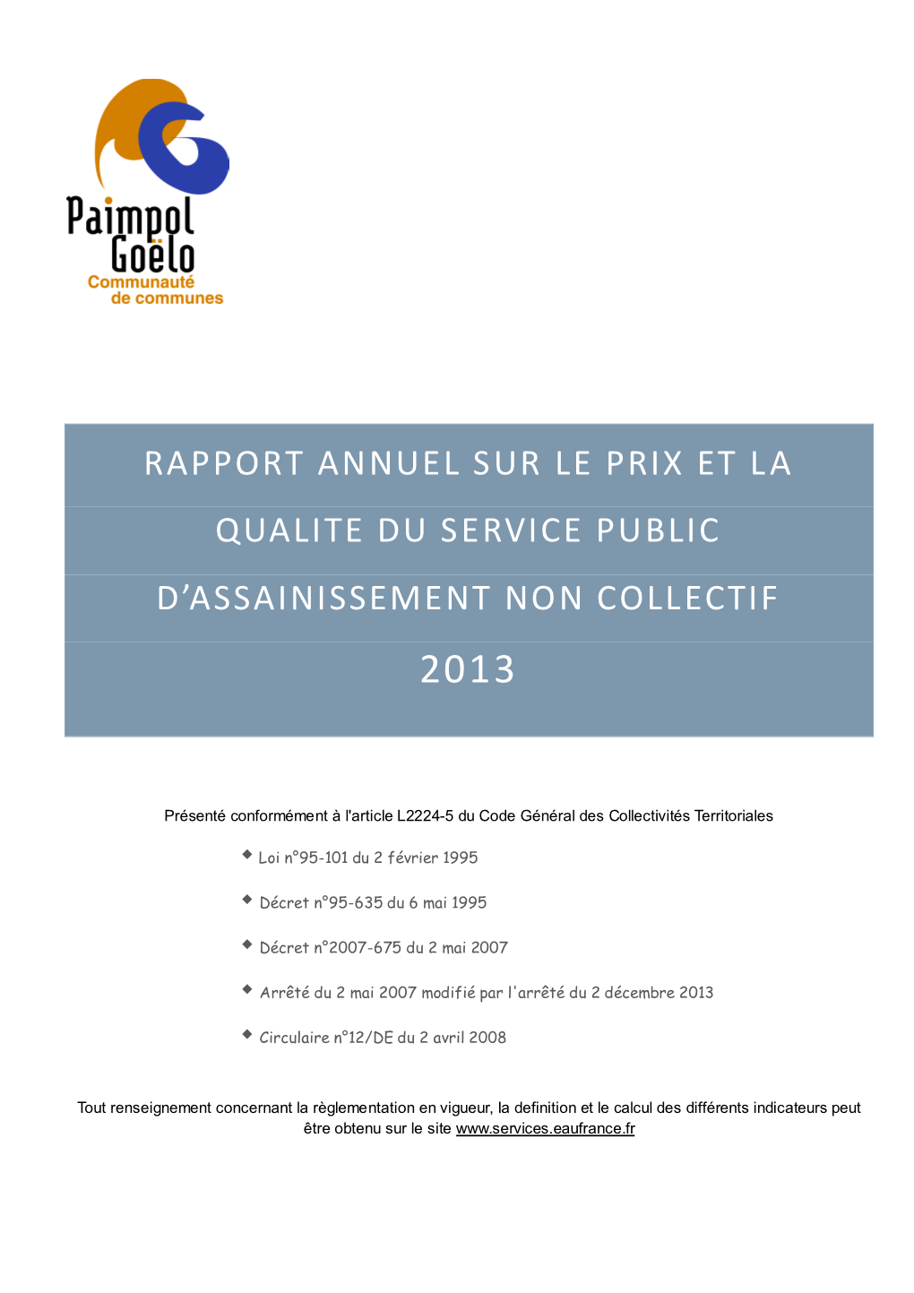 Rapport Annuel Sur Le Prix Et La Qualite Du Service Public D'assainissement