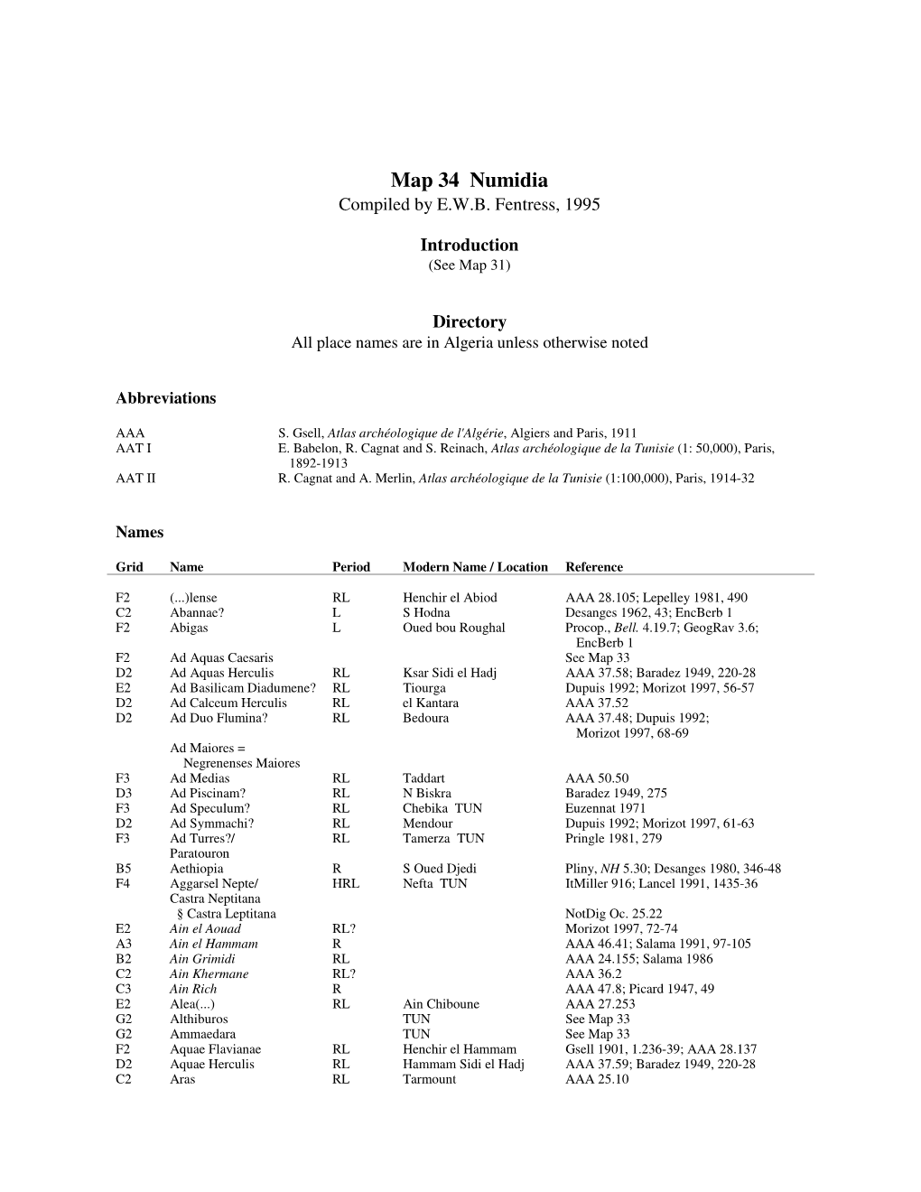 Map 34 Numidia Compiled by EWB Fentress, 1995