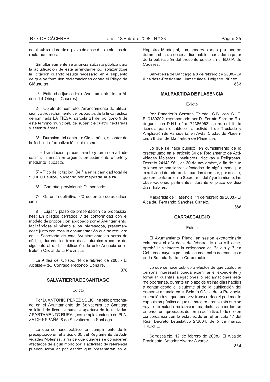 N.º 33 Salvatierra De Santiago Malpartida De Plasencia