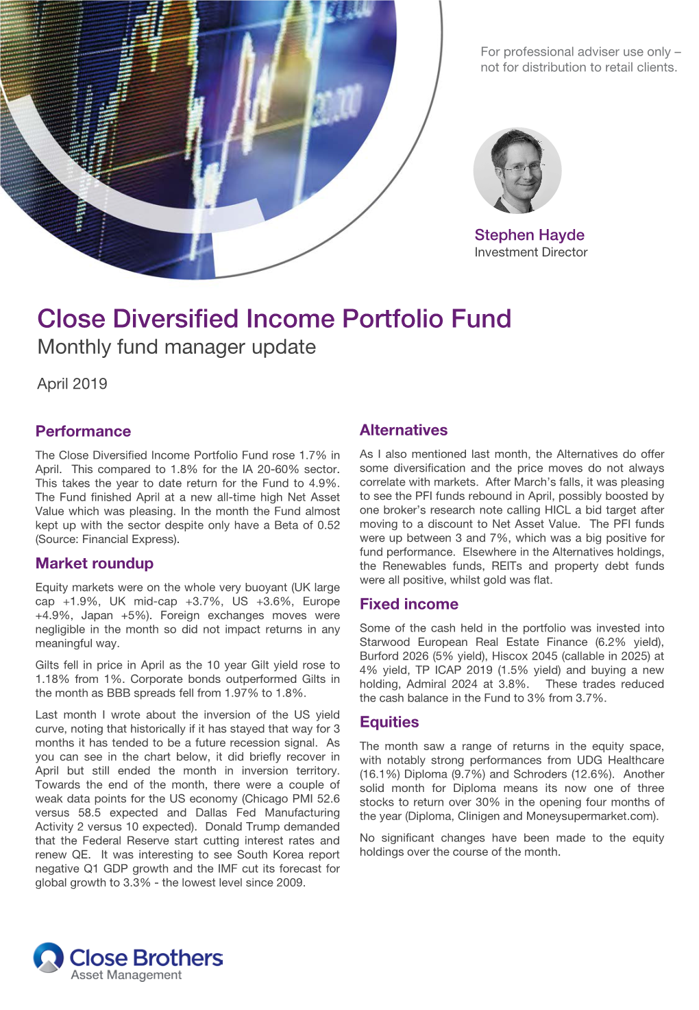 Close Diversified Income Portfolio Fund Monthly Fund Manager Update