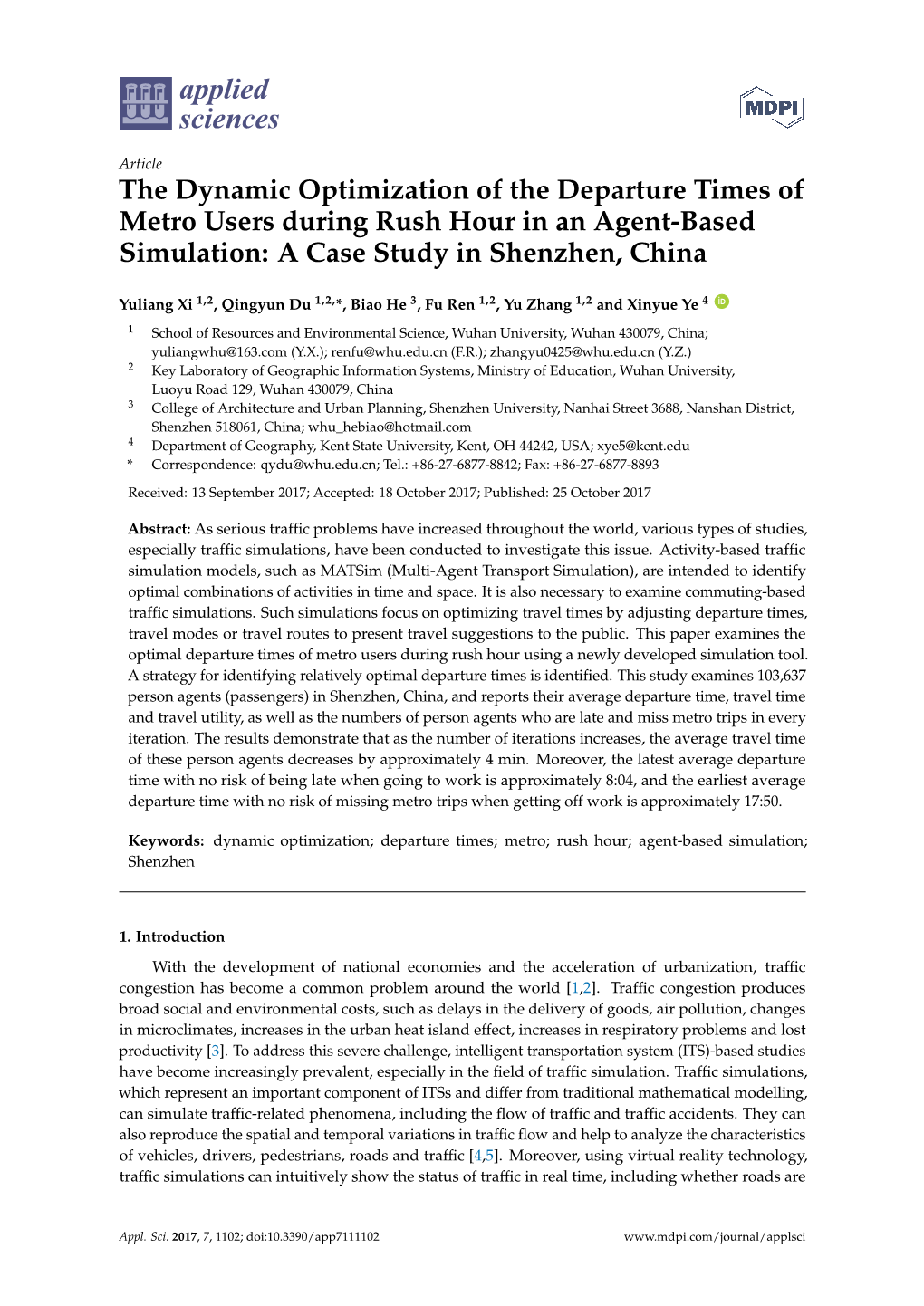 The Dynamic Optimization of the Departure Times of Metro Users During Rush Hour in an Agent-Based Simulation: a Case Study in Shenzhen, China