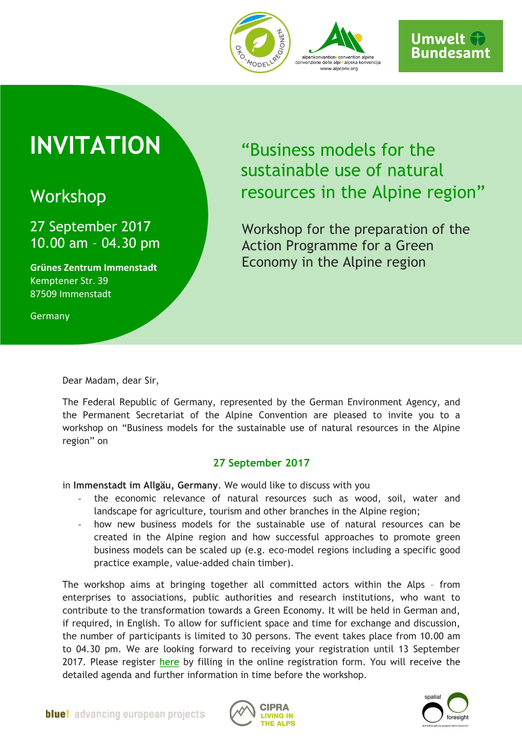 INVITATION “Business Models for the Sustainable Use of Natural