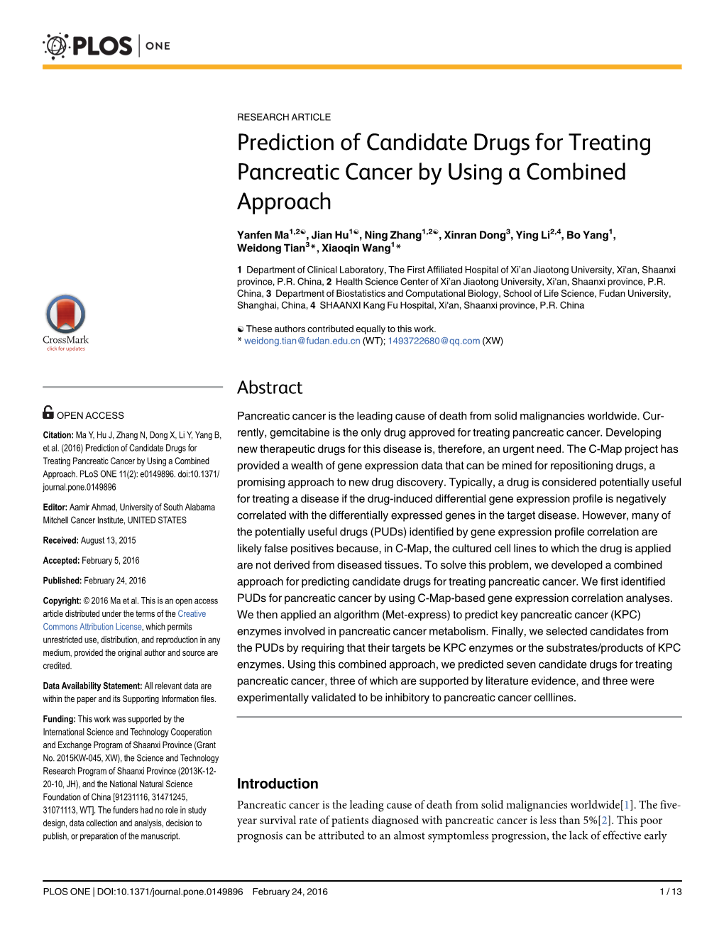 Prediction of Candidate Drugs for Treating Pancreatic Cancer by Using a Combined Approach