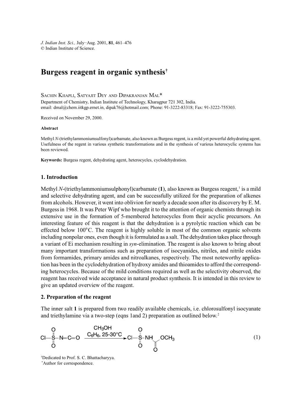 Burgess Reagent in Organic Synthesis†