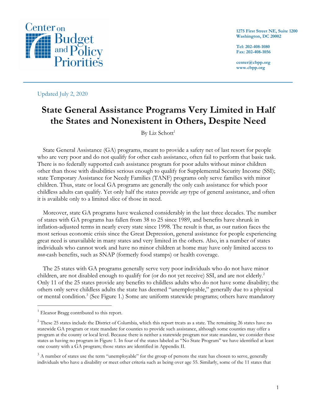 State General Assistance Programs Very Limited in Half the States and Nonexistent in Others, Despite Need by Liz Schott1
