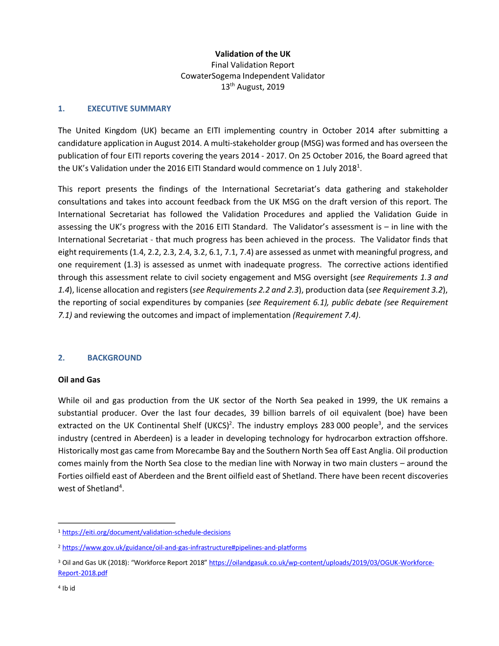 Validation of the UK Final Validation Report Cowatersogema Independent Validator 13Th August, 2019