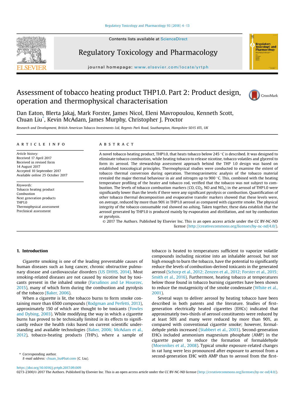 Assessment of Tobacco Heating Product THP1.0. Part 2: Product Design, Operation and Thermophysical Characterisation