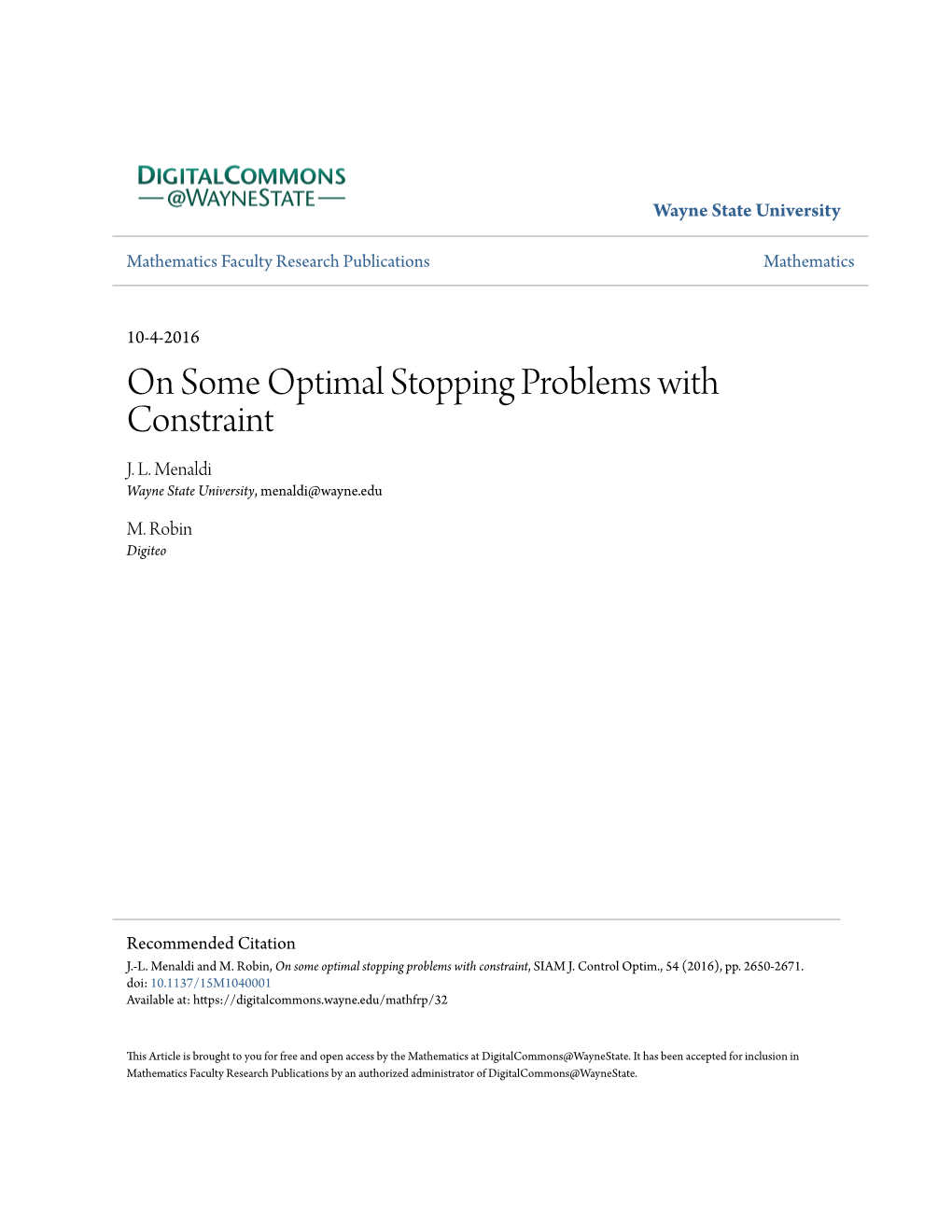 On Some Optimal Stopping Problems with Constraint J