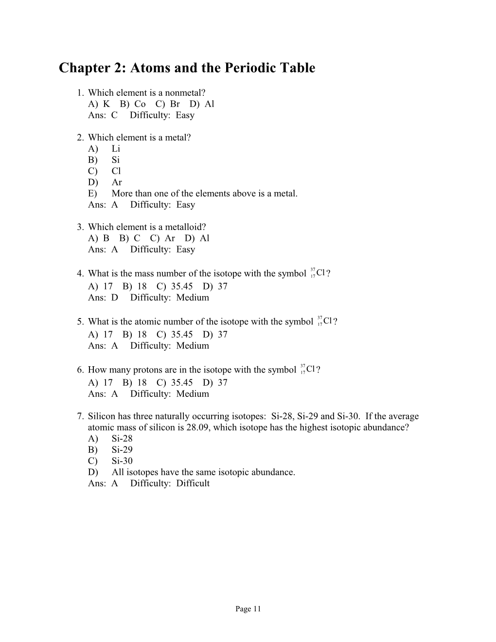 Chapter 2: Atoms and the Periodic Table