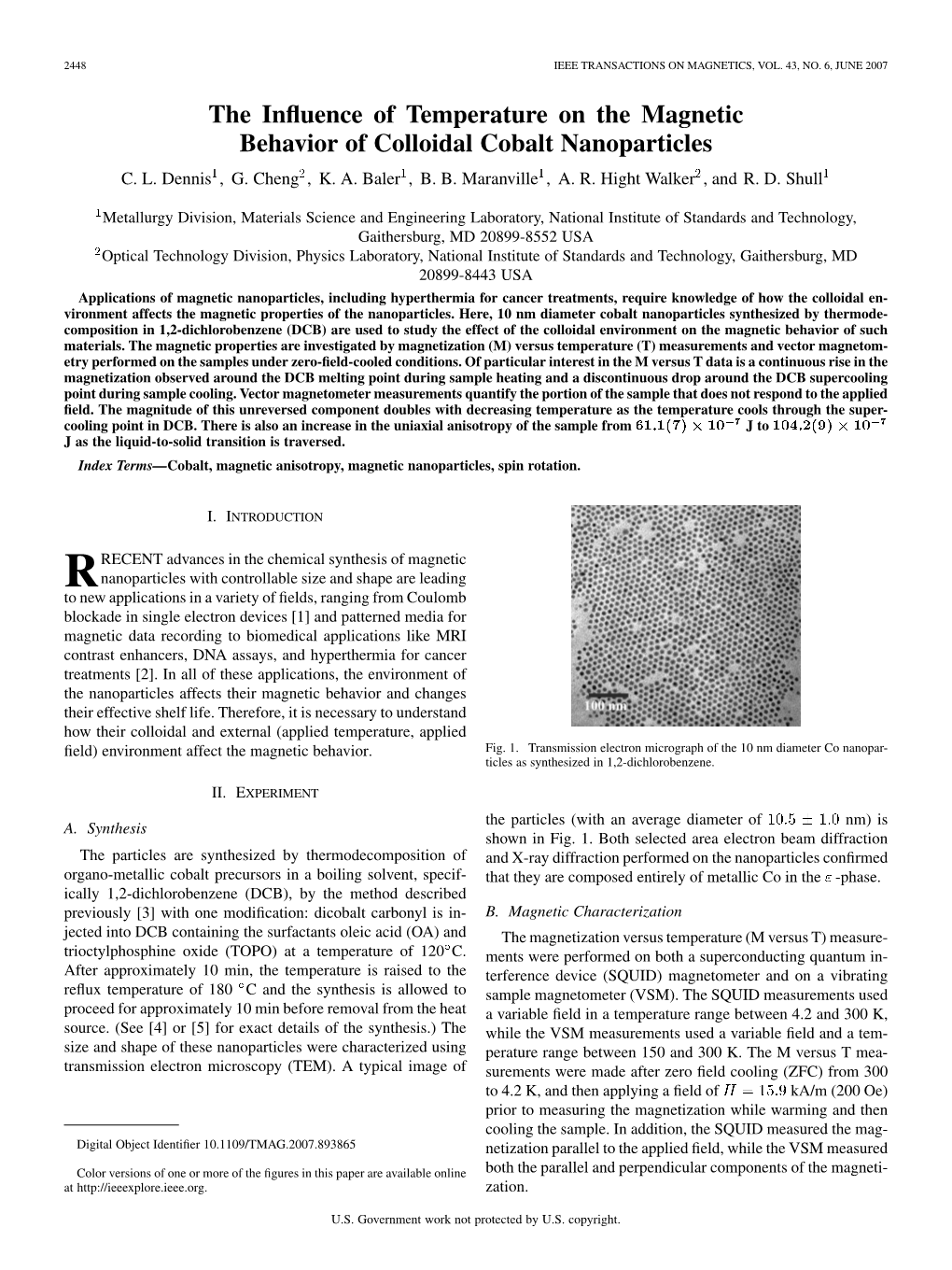 The Influence of Temperature on the Magnetic Behavior of Colloidal Cobalt Nanoparticles