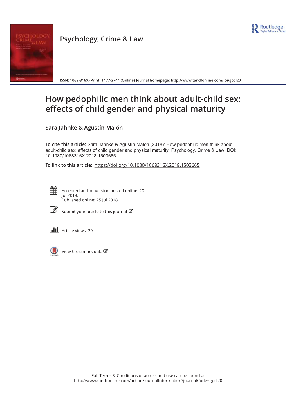 How Pedophilic Men Think About Adult-Child Sex: Effects of Child Gender and Physical Maturity