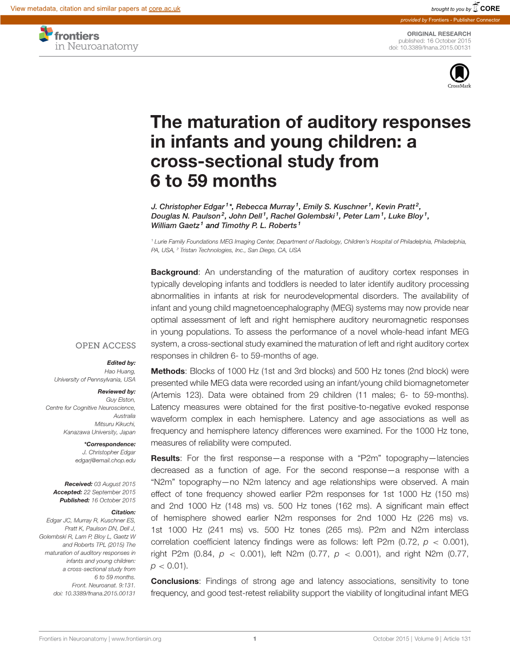 The Maturation of Auditory Responses in Infants and Young Children: a Cross-Sectional Study from 6 to 59 Months