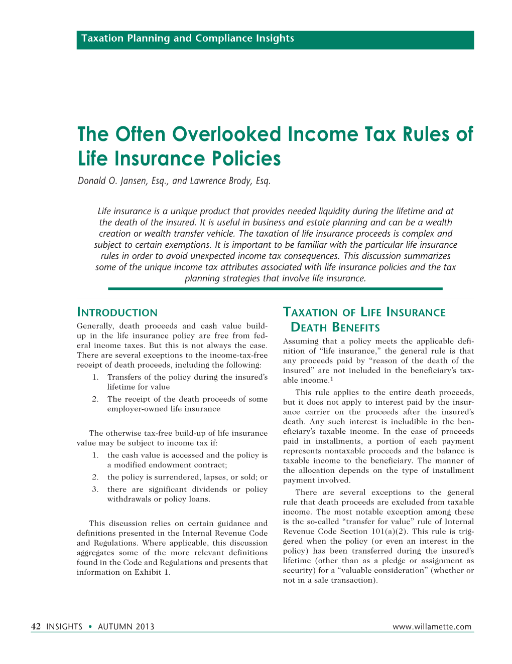 The Often Overlooked Income Tax Rules of Life Insurance Policies Donald O