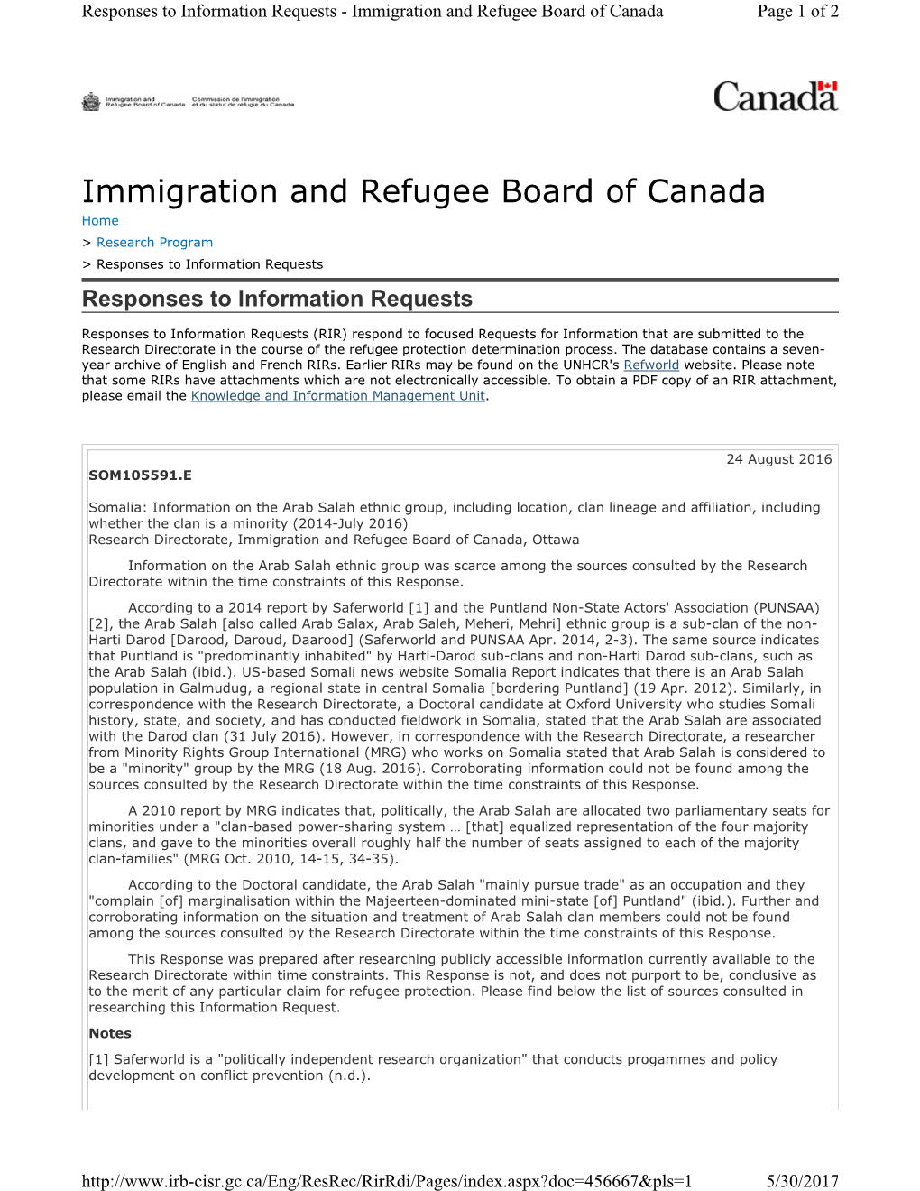 Immigration and Refugee Board of Canada Page 1 of 2