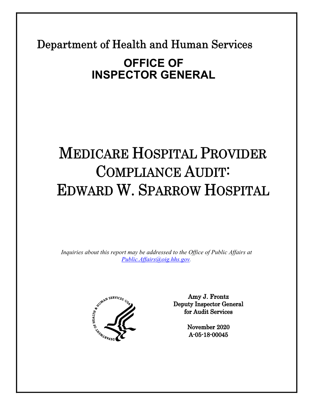 Medicare Hospital Provider Compliance Audit: Edward W. Sparrow Hospital, A-05-18-00045
