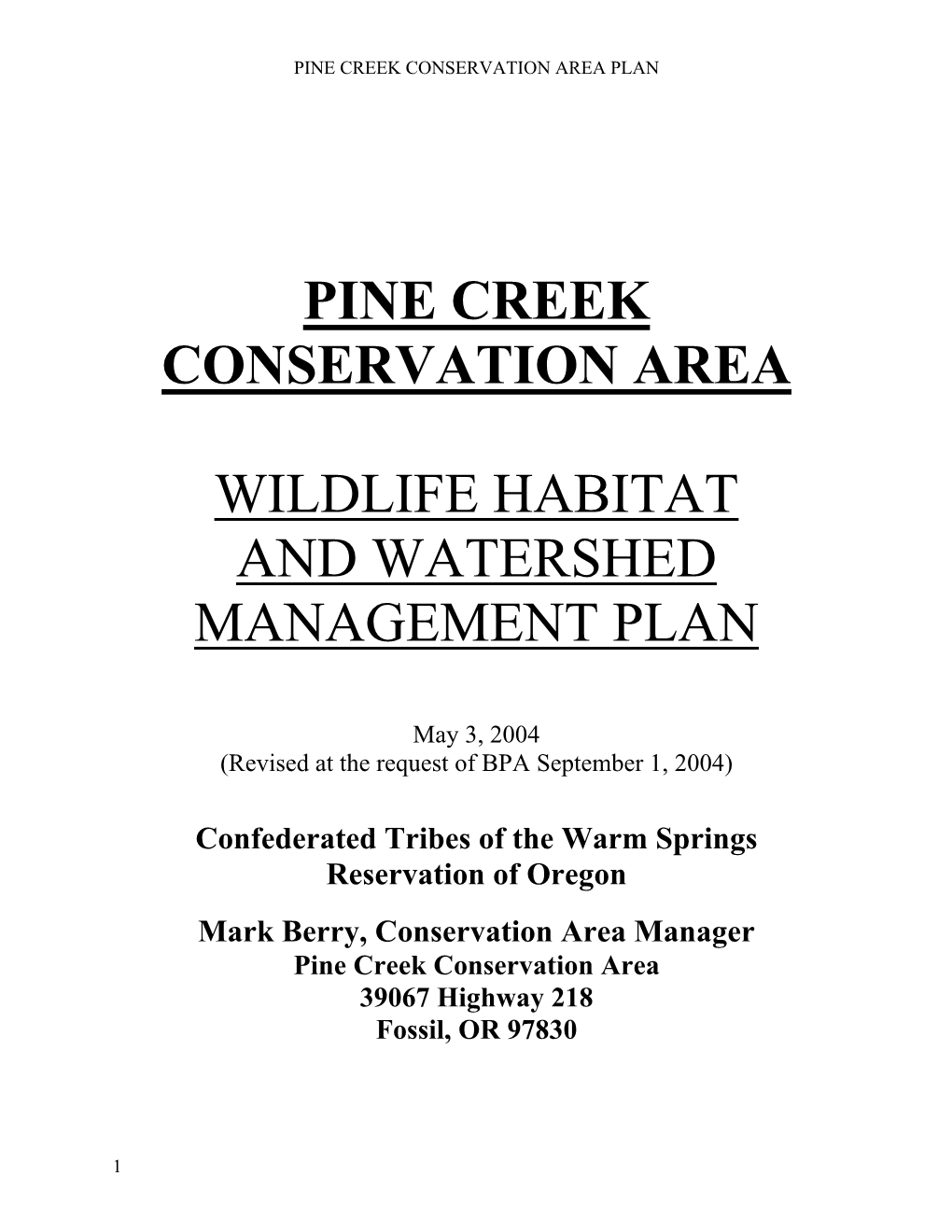 Pine Creek Conservation Area Plan