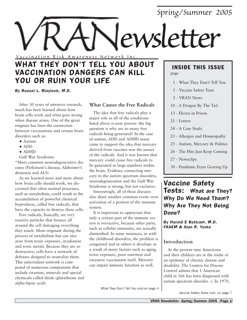 Spring/Summer 2005 Ewsletter Vaccination Risk Awareness Network Inc