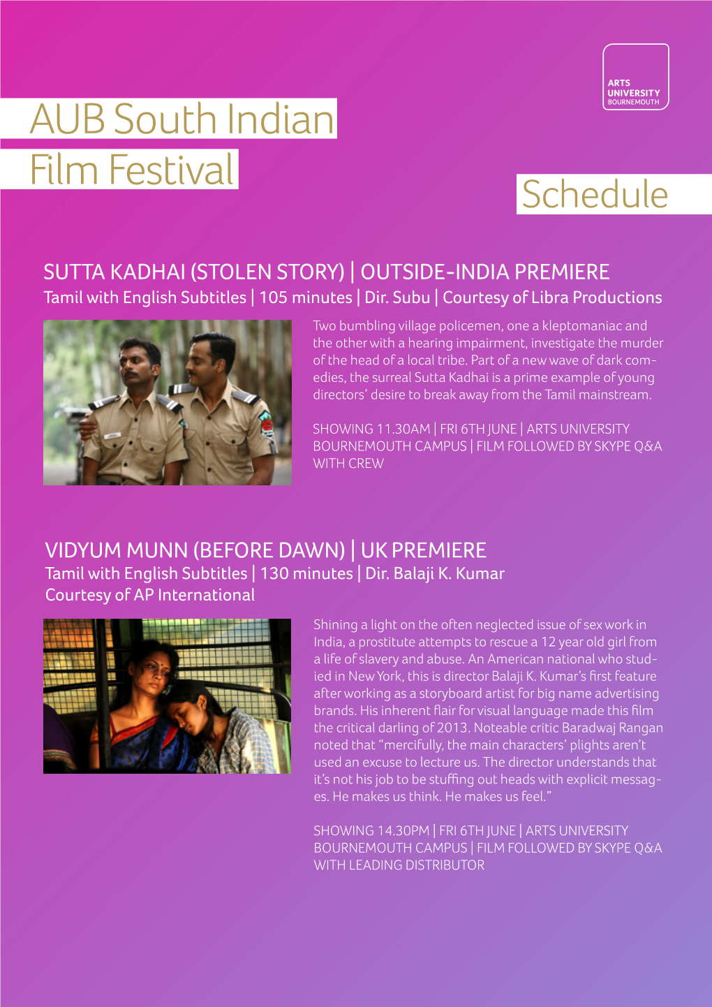 AUB South Indian Film Festival Schedule
