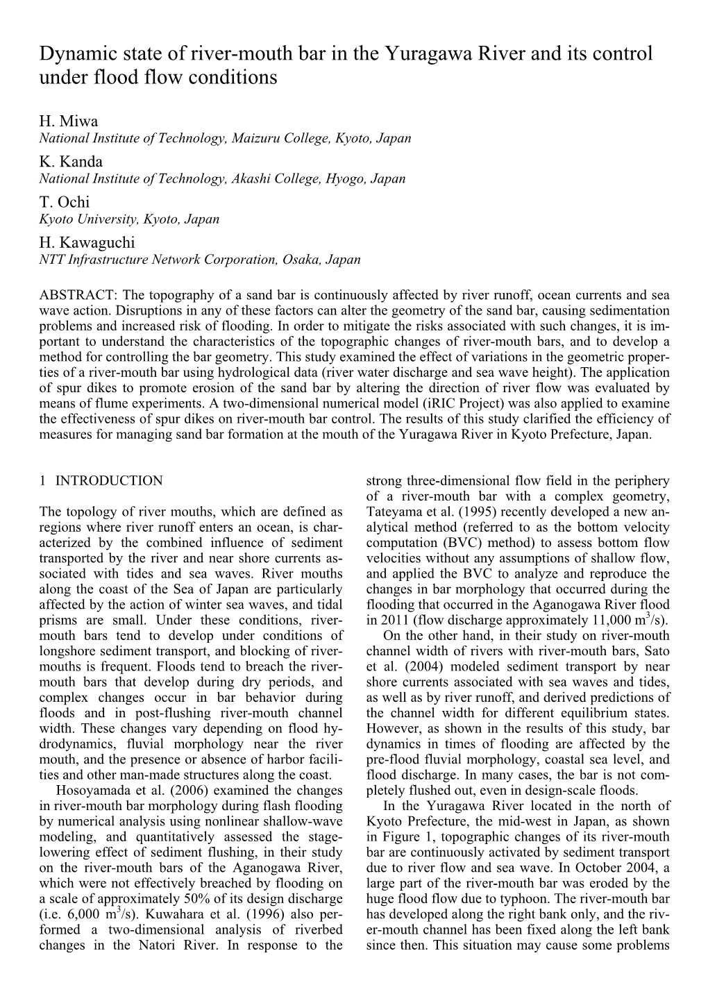 Dynamic State of River-Mouth Bar in the Yuragawa River and Its Control Under Flood Flow Conditions