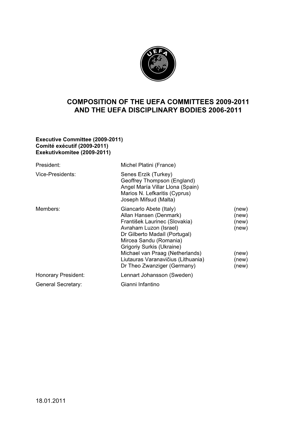 Composition of the Uefa Committees 1996-98