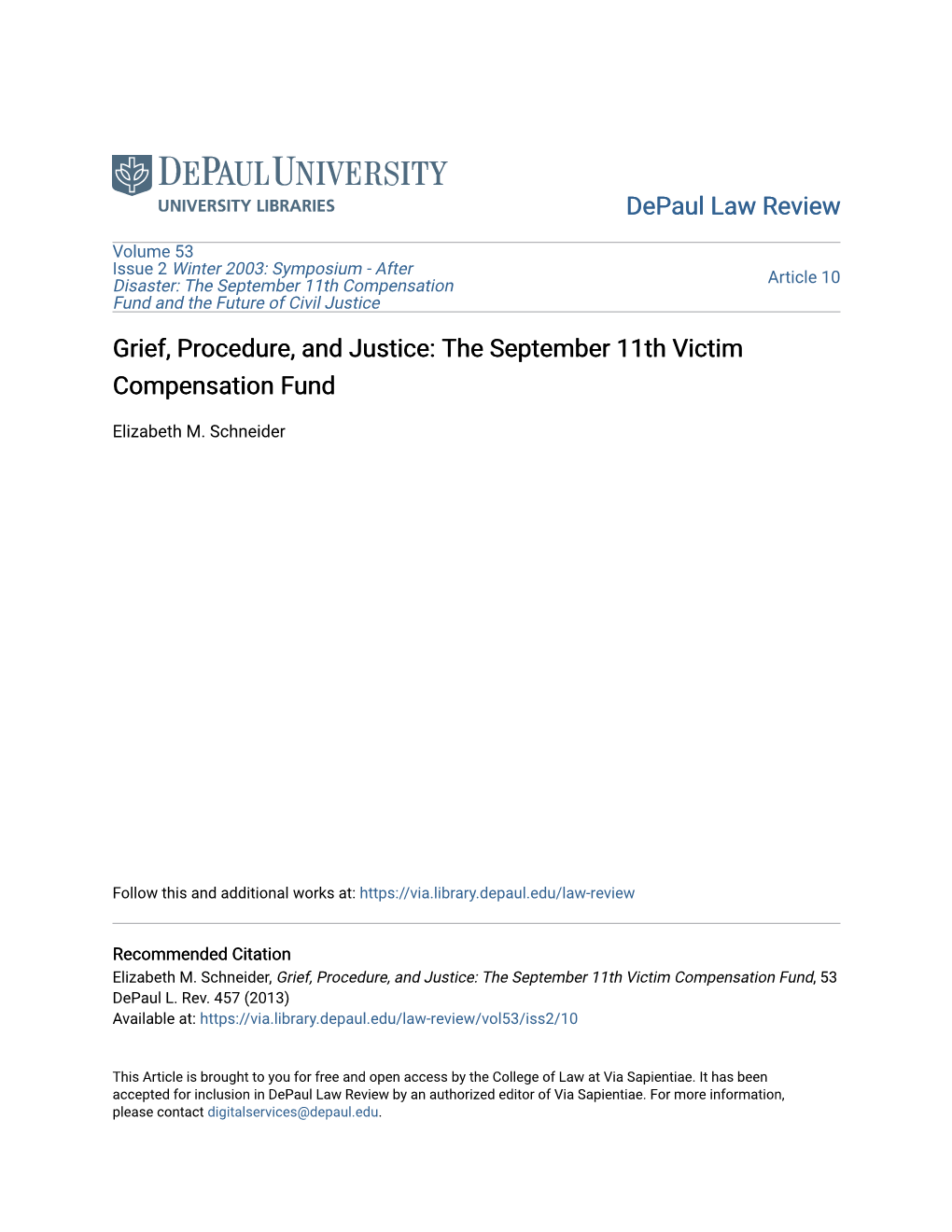 The September 11Th Victim Compensation Fund