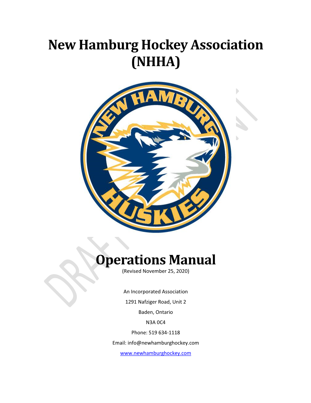 New Hamburg Hockey Association (NHHA) Operations Manual