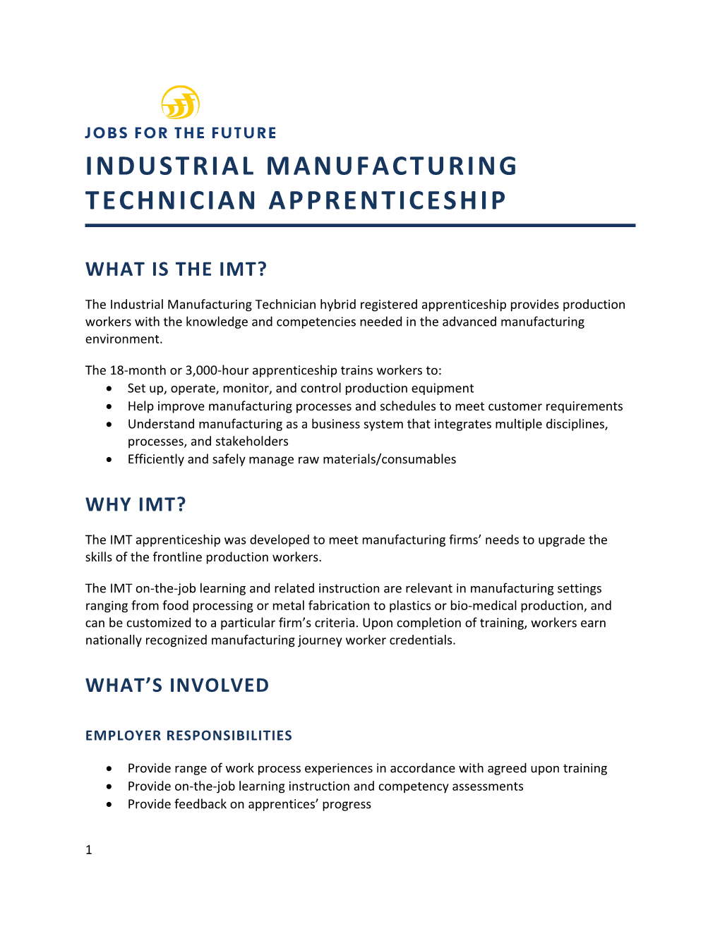 Industrial Manufacturing Technician Apprenticeship