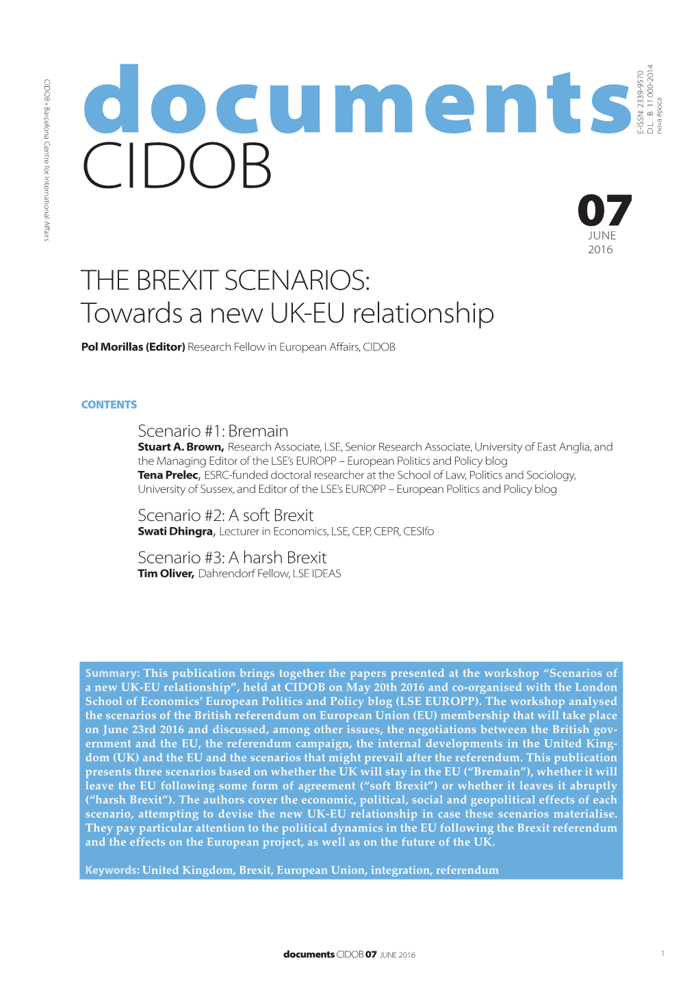 THE BREXIT SCENARIOS: Towards a New UK-EU Relationship