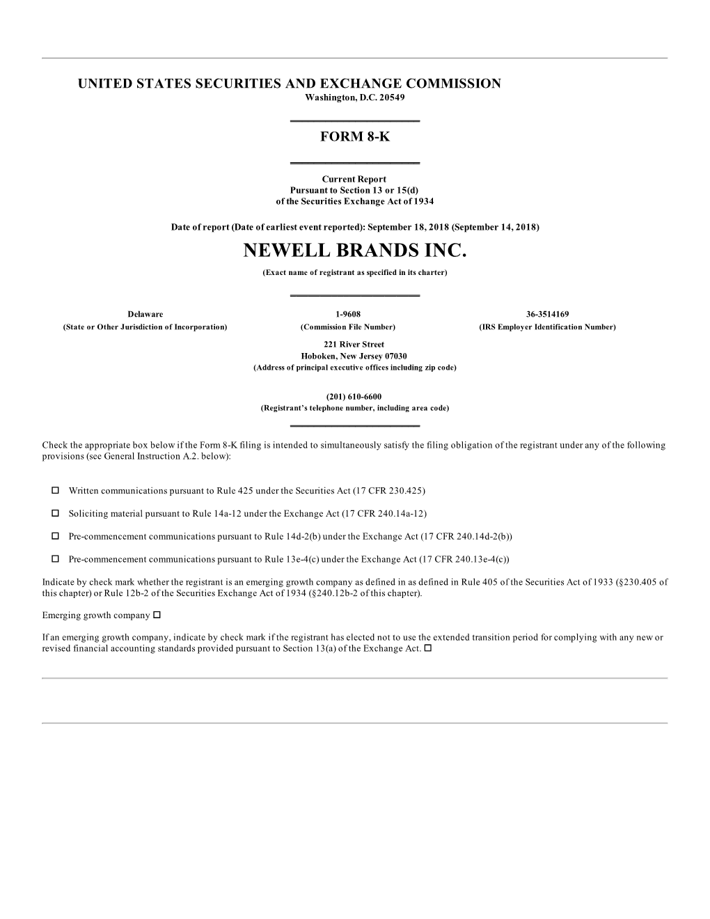 NEWELL BRANDS INC. (Exact Name of Registrant As Specified in Its Charter) ______