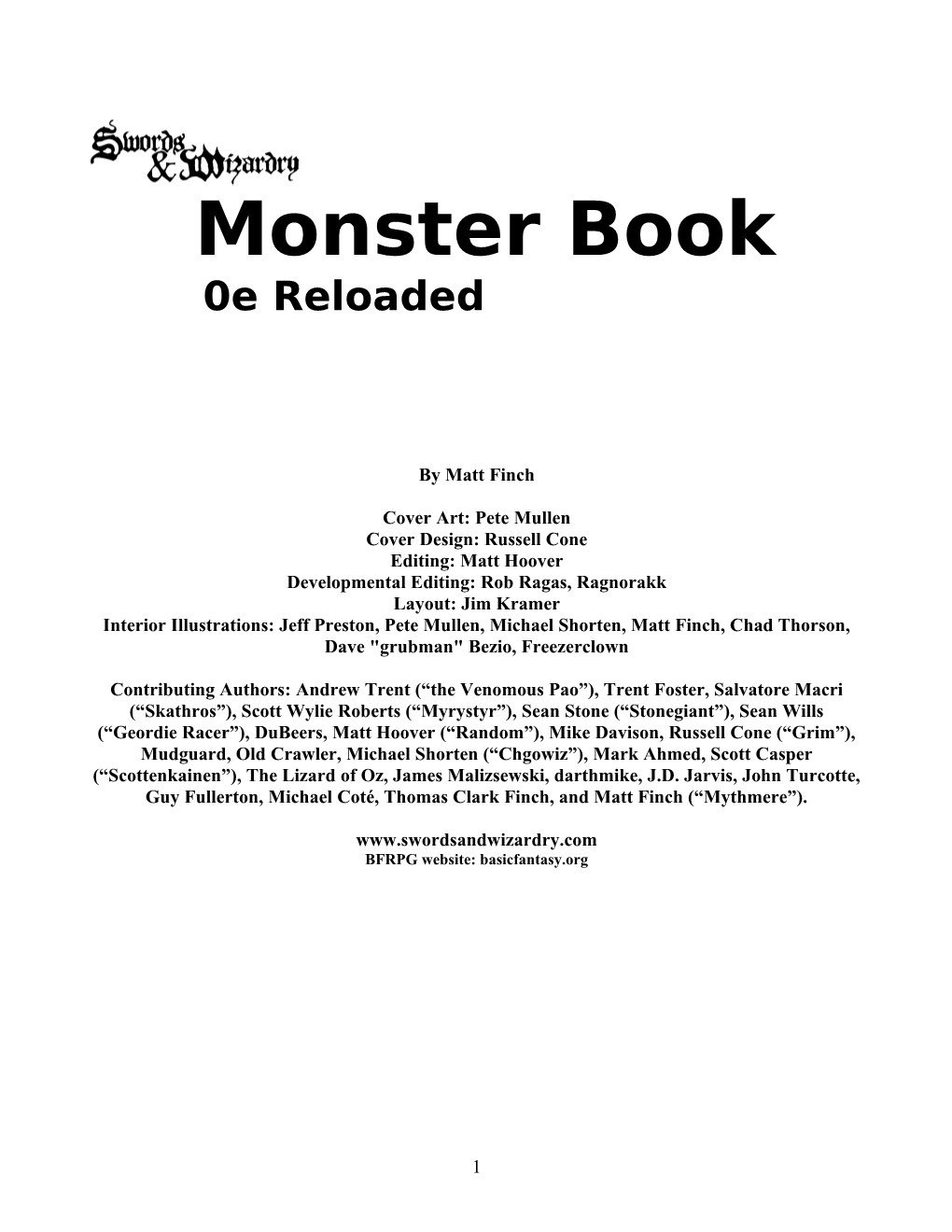 Monster Compendium: 0E, Copyright 2008, Matthew J