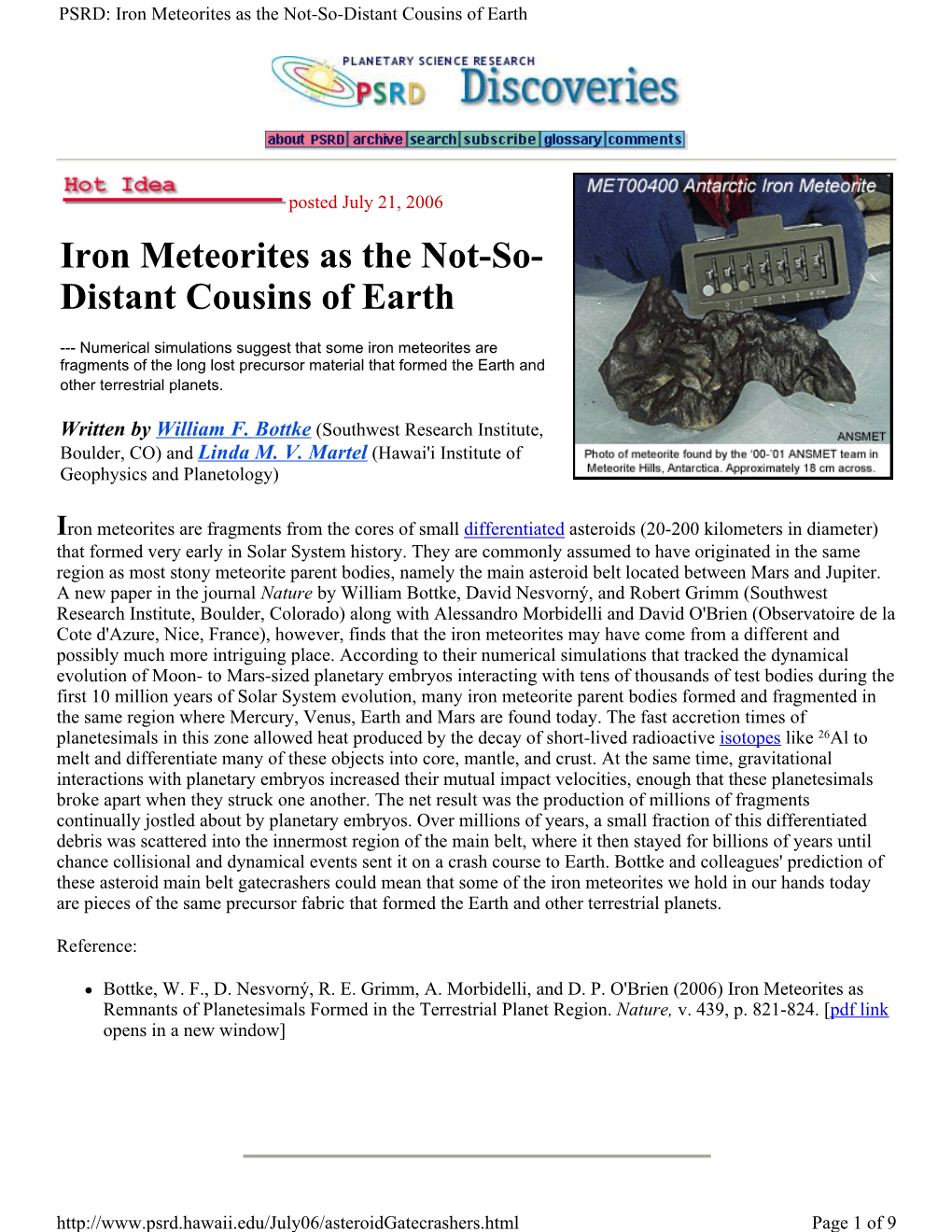 Iron Meteorites As the Not-So- Distant Cousins of Earth