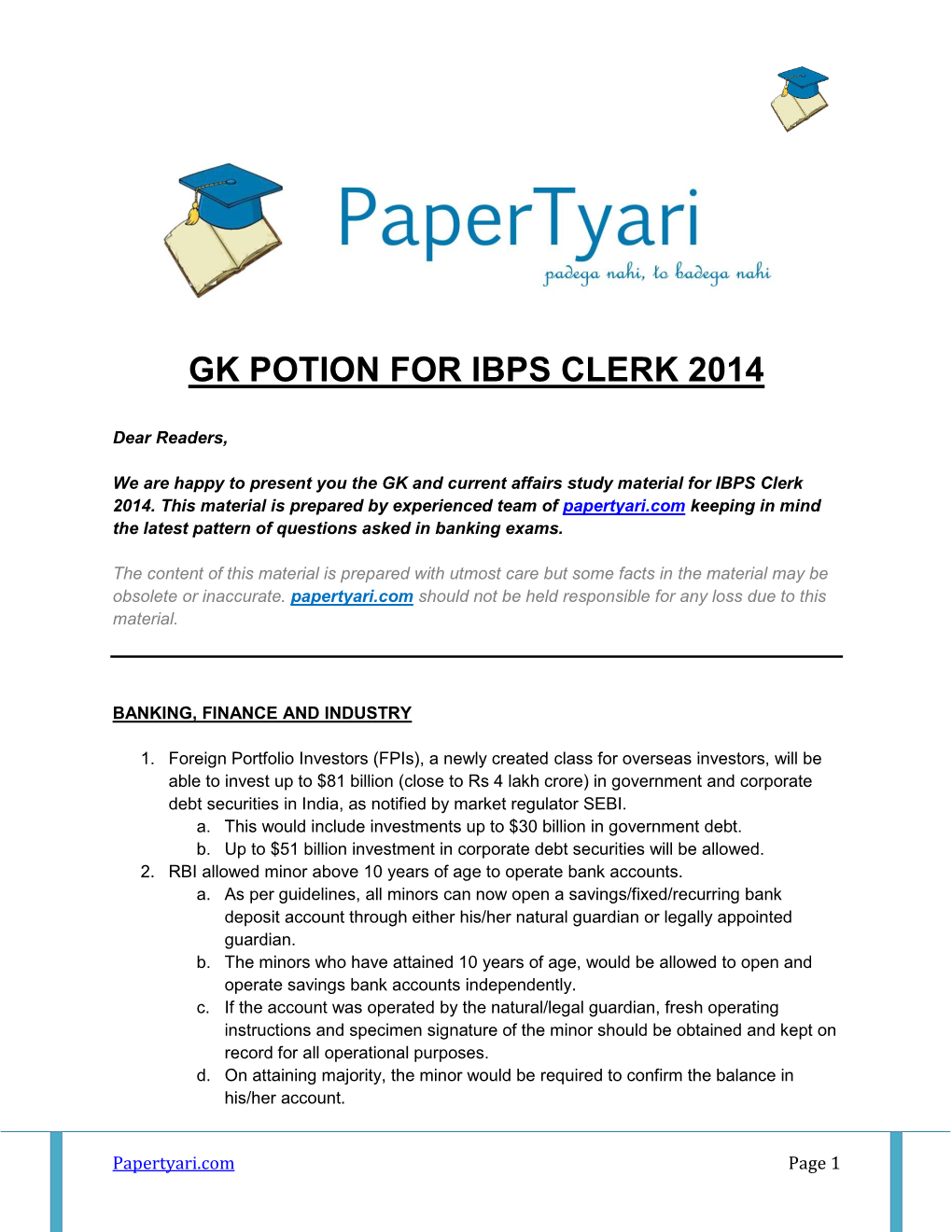 GK Potion for IBPS Clerk.Docx